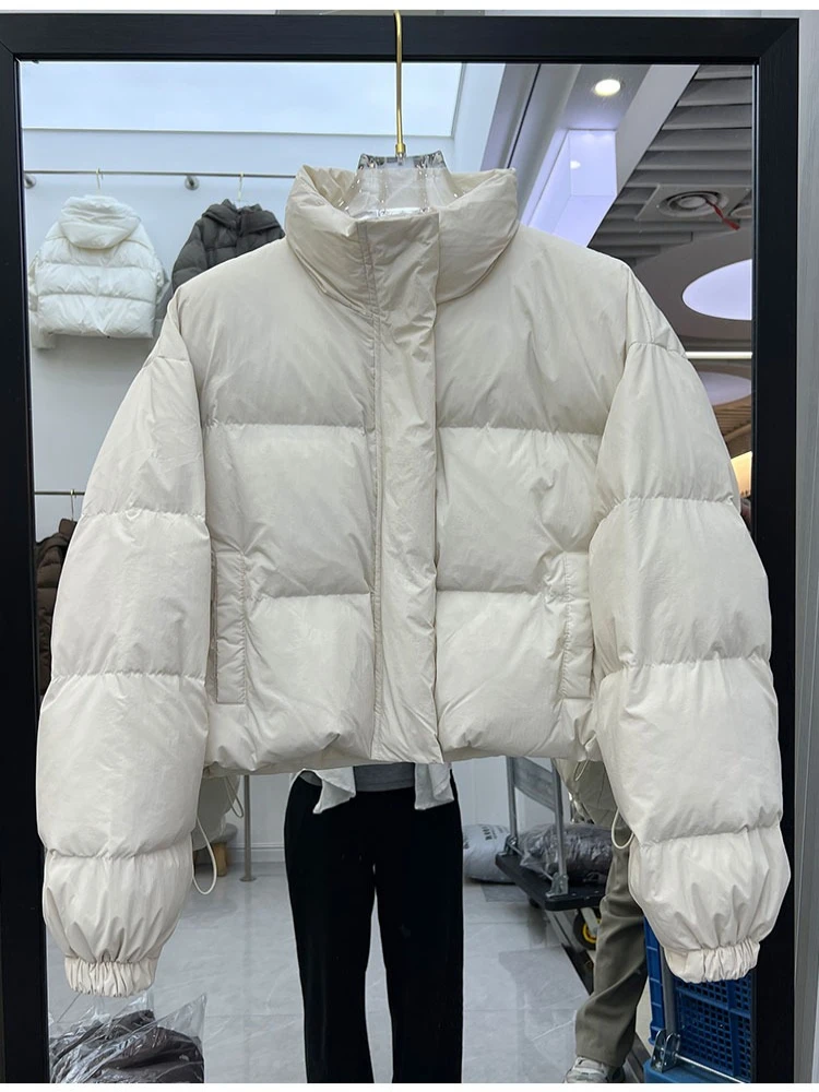 Winter neue koreanische Version kurzer Stil Stehkragen Daunenjacke Damen dicker warmer und gemütlicher weißer Entendaunenmantel trendy