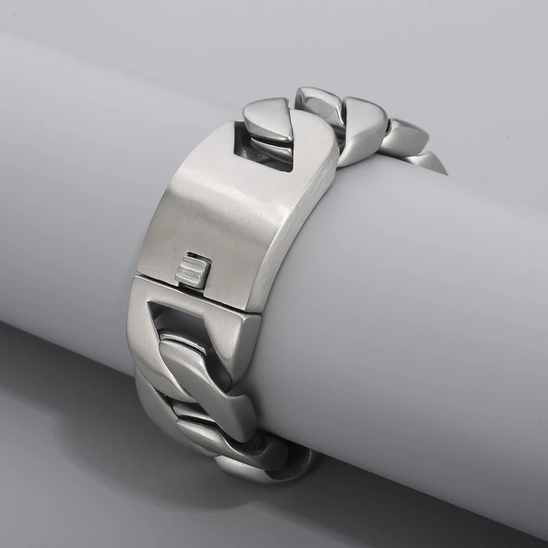 Fongten 31mm Breite Große Schwere Kühlen männer Armbänder Gebürstet Polnischen Edelstahl Chunky Kubanischen Kette Armband Für Männer schmuck – Detail 4