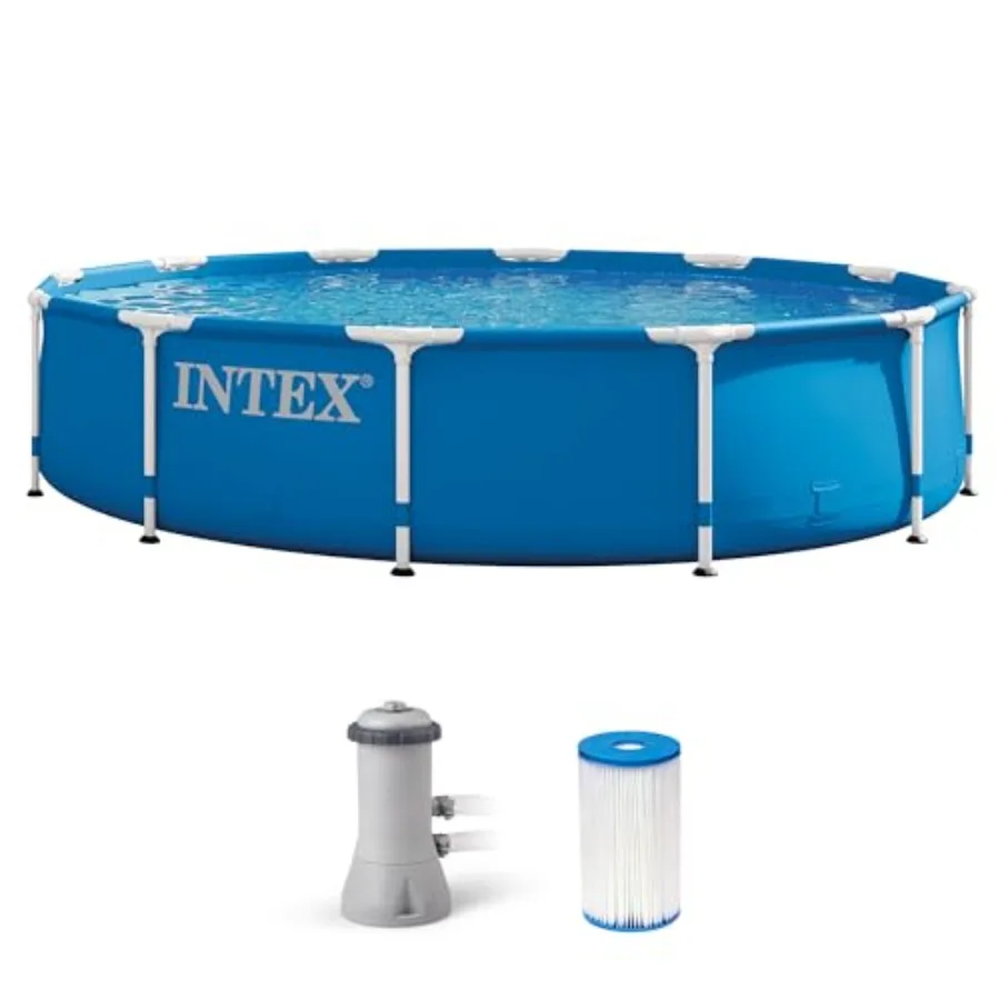 Above Ground Pool Set for backyard use, steel frame material, silver color, rust-resistant and easy assembly