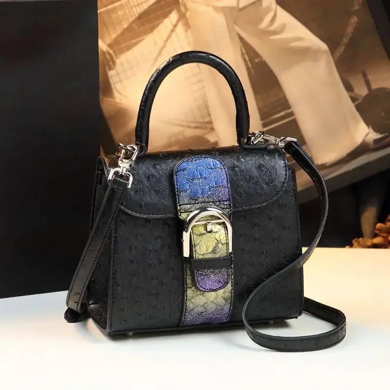 

Leather Ostrich Print Women's Bag 2024 New Handbag Luxury Fashion High-grade Sense Niche Pillow Bag Crossbody Shoulder Bags 2024