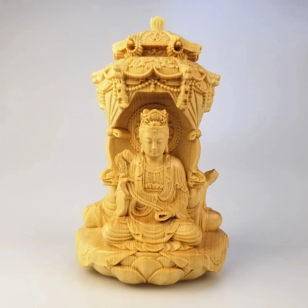 Maglev Suspended Rotating Wooden Three Face Buddha Statue Smart Bluetooth Audio Google Home Decorations Creative Gifts