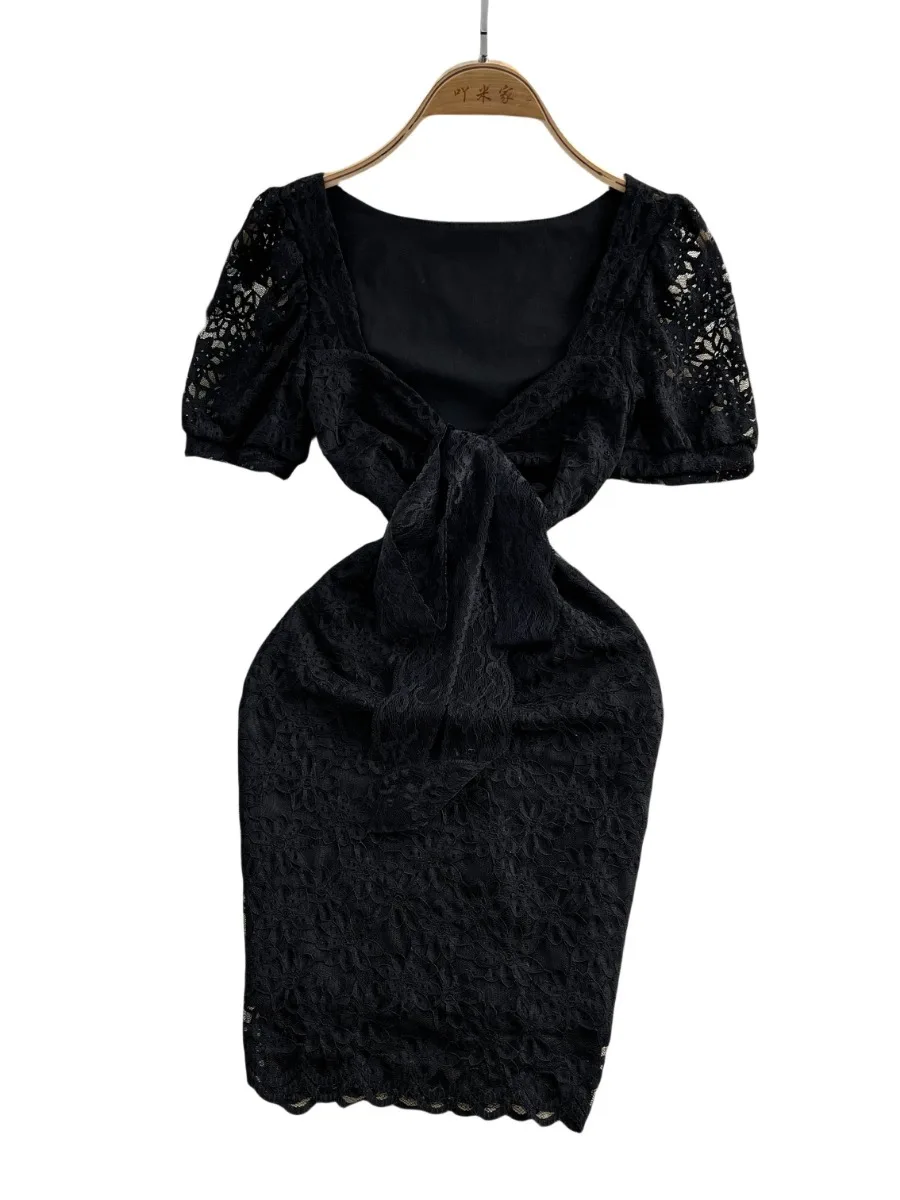 Foamlina مثير الخامس الرقبة المنخفضة قطع تفريغ الدانتيل فستان قصير الأكمام المرأة أنيق شيك أسفل ضيق نحيل فساتين تنورة صغيرة