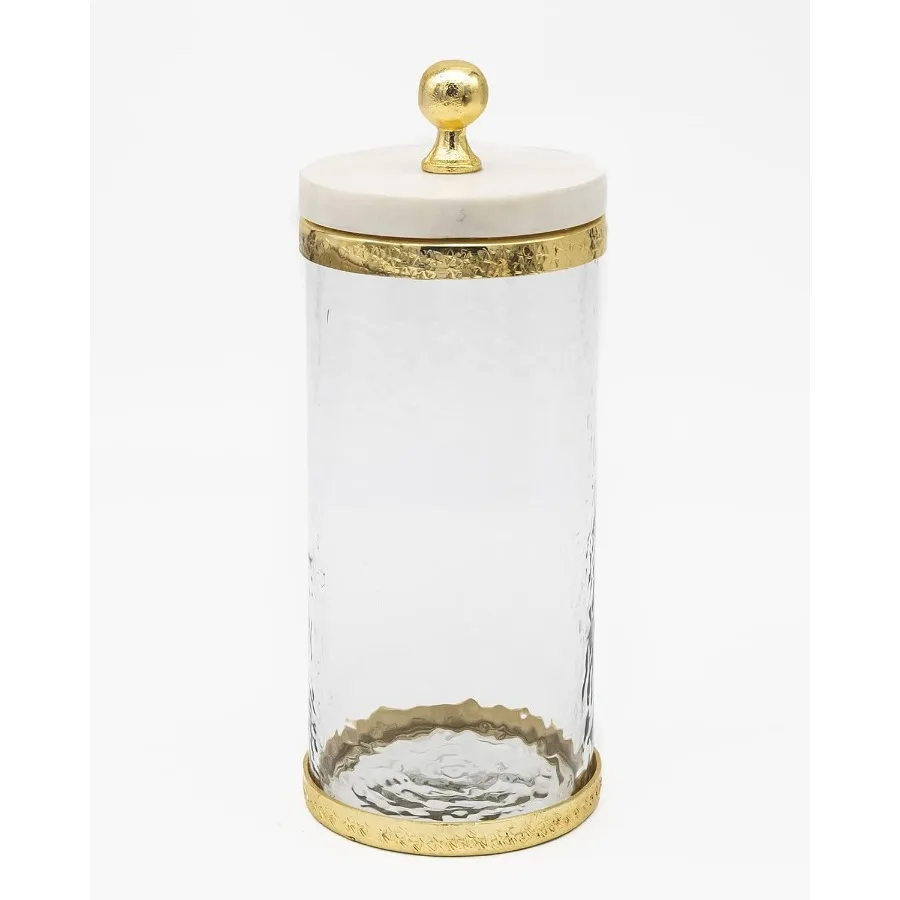 

Godinger Canister Storage Container Glass Storage Canister with Marble Design and Gold Band Accent for Kitchen Pantry Organizat