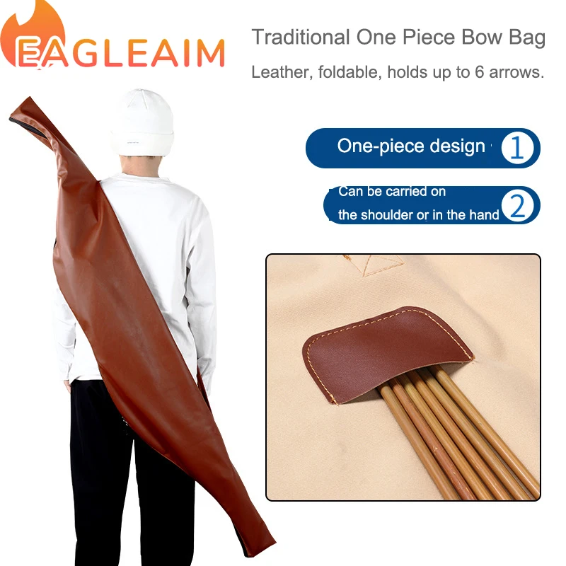 Archery Longbow Case 60Inch Traditional Long Bow Recurve Bow Case Leather A Piece Bow Carrying Bag For Outdoor Shooting Hunting