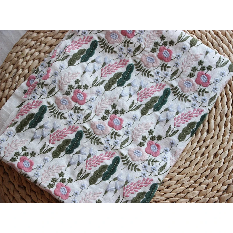 New Embroidered Cotton and Linen Fabric Sofa Pillow Tablecloth DIY Handmade Fabric Japanese style