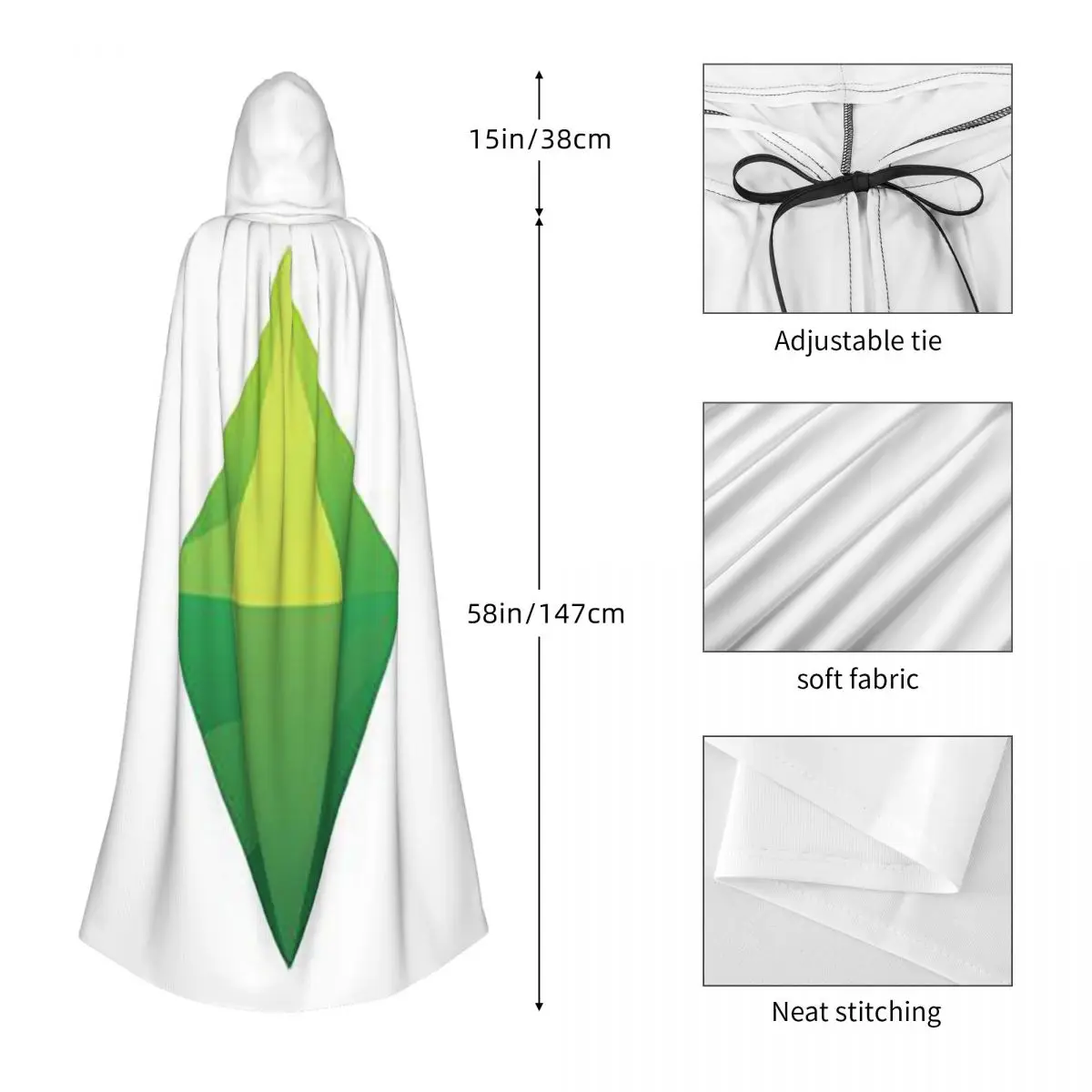 عباءة Sims 4 Plumbob الطويلة ذات القلنسوة الساحرة في القرون الوسطى زي تنكري معطف الهالوين للبالغين للجنسين #3