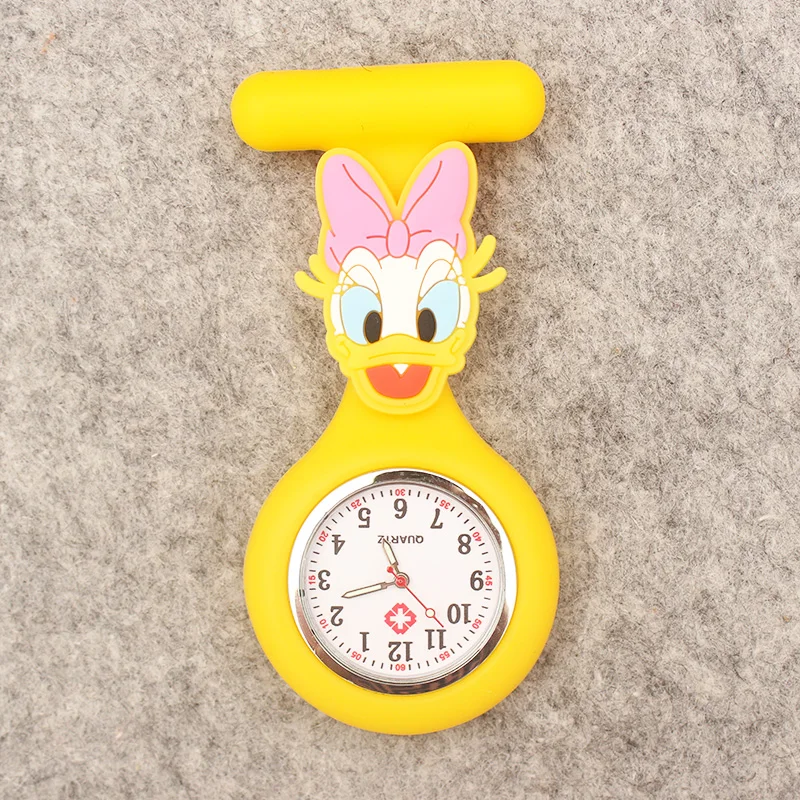 Cartoon Cute Couple Mouse And Duck Style Badge Pocket Watch Retractable And With Clip For Men And Women