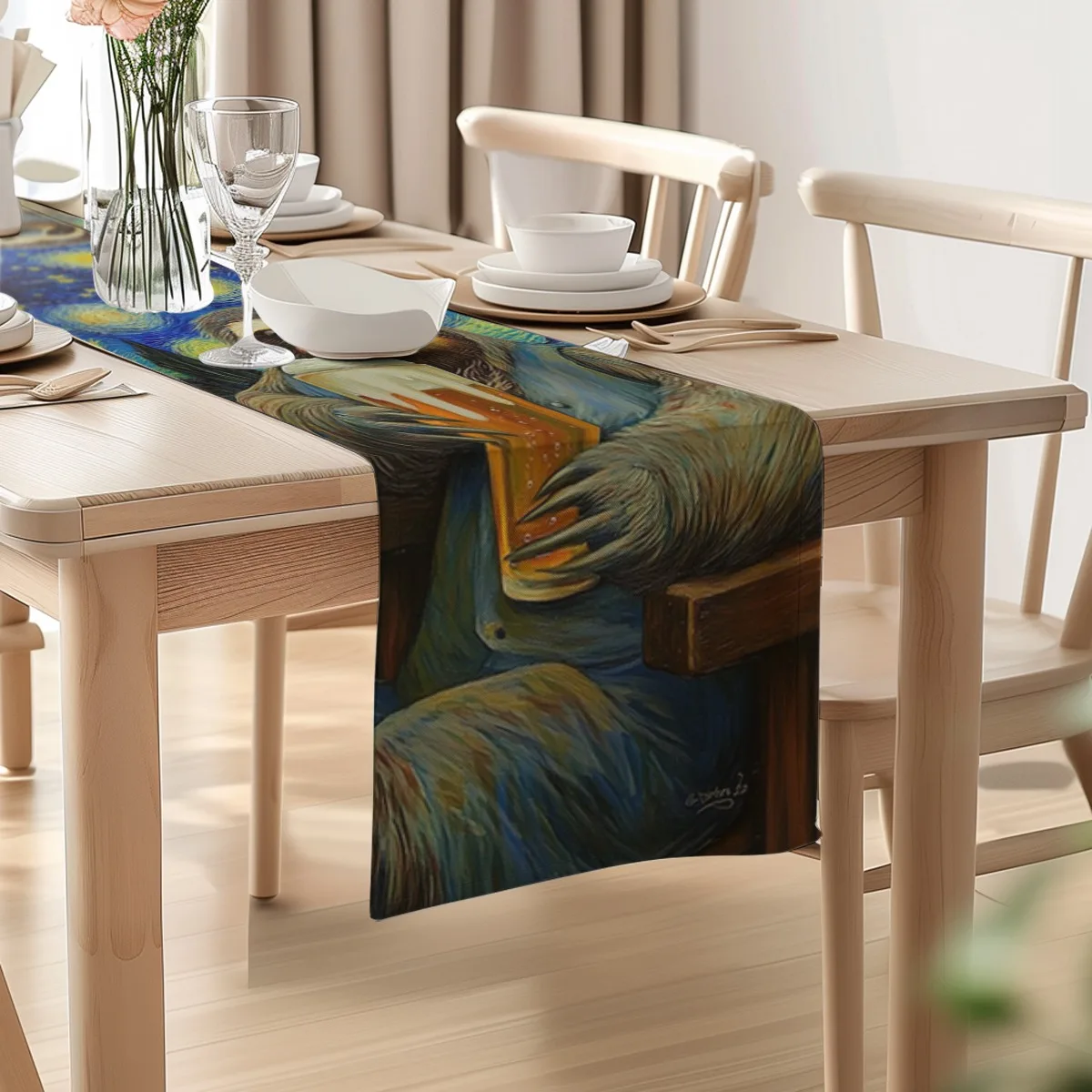 decor table runner Starry Night Sloth Impasto Style Tablecloth for family dinner wedding parties,dresser scarf table decoration