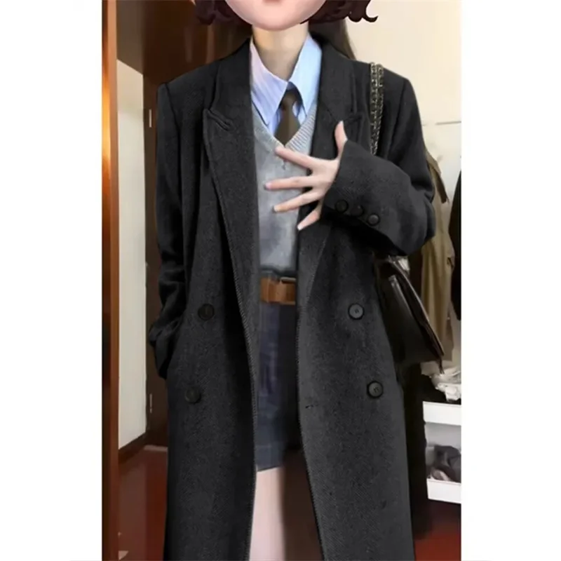 

Шерстяное пальто, пиджак для женщин, блейзер, свободный повседневный толстый плащ, шерстяное пальто на осень и зиму