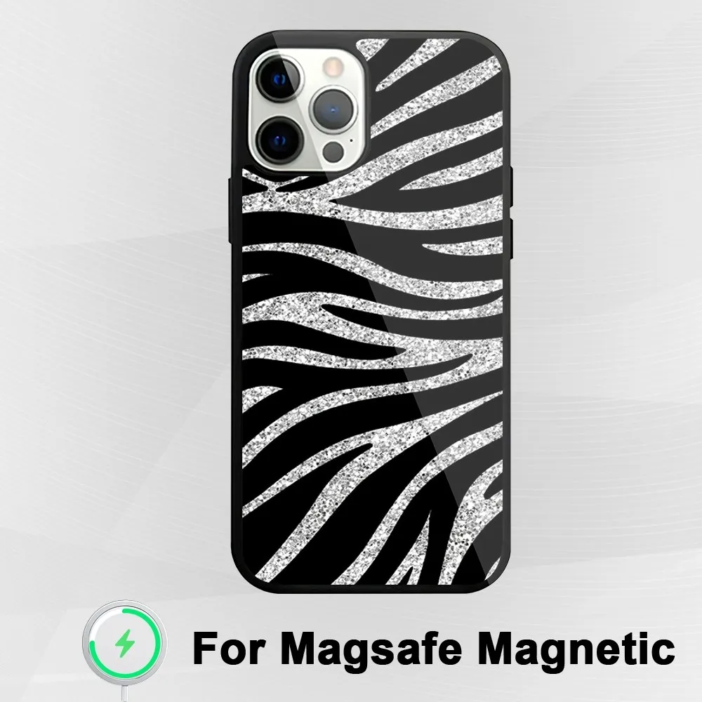 Fashion Zebra Stripes Pink Cool Phone Case For iphone Pro 11 Max 13 Plus 12 14 Mini 15 Magsafe Magnetic Wireless Charging Shell