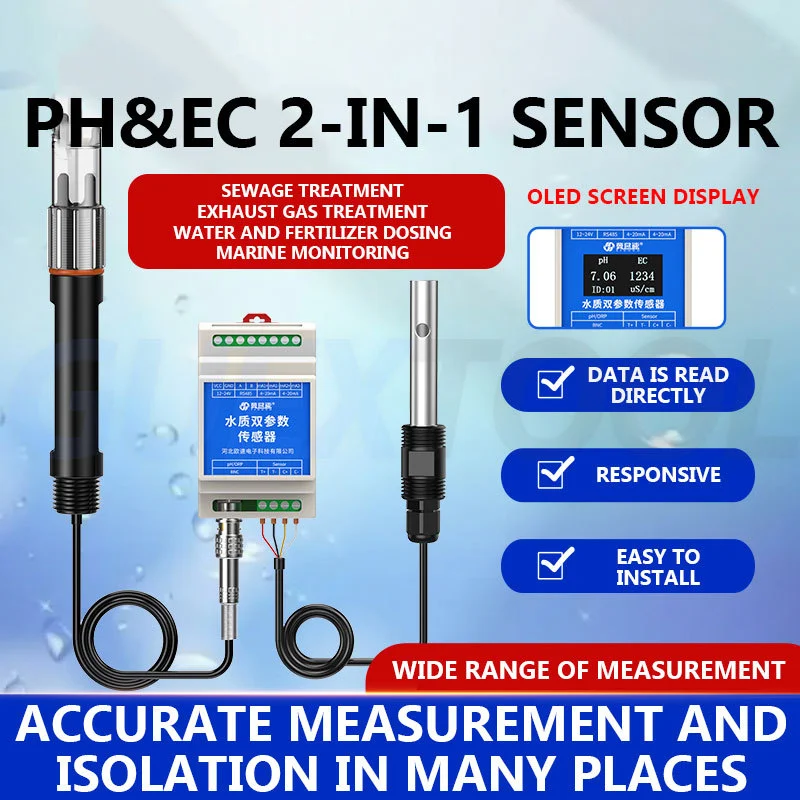 

PHEC 2-in-1 Sensor for Agricultural Water Quality Monitoring, Electrode Probe, Conductivity, and Acid-Base Tester
