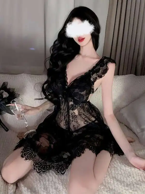 الدانتيل الحلو شبكة موضة النساء 2025 فساتين جديدة حجم كبير مثير الدانتيل ثوب النوم منظور بيجامة فستان أنيق GJ8J