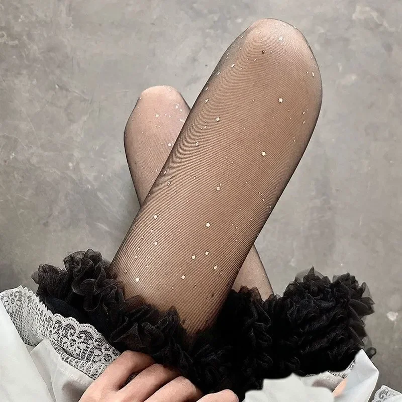 Sexy Glänzende Pailletten Damen Transparente Elastische Strumpfhosen Lange Beine Koreanischer Y2K Stil Schwarze Hautfarbene Damen-Strumpfhosen Glitzernde Medias – Detail 9