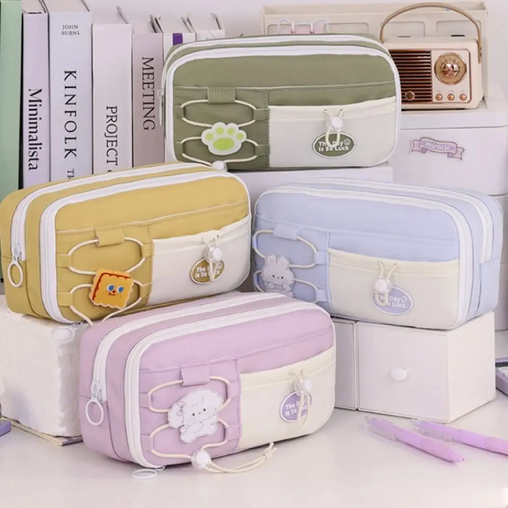 

Simple Large Capacity Student Pencil Case Flip Style Multi-layer Cute Pencil Pouch INS Canvas Gel Pen Organizer Girl