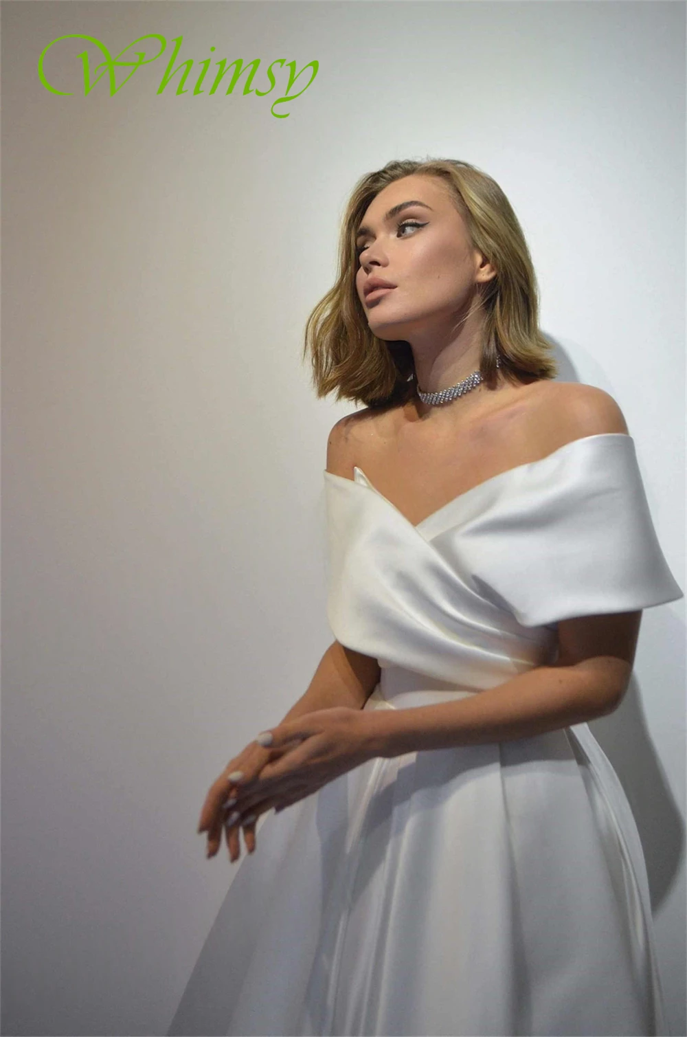 Customized Formal Satin V-Neck Evening Dress Delicate Off the Shoulder Prom Dresses Formal Short Sleeves Special Occasion Gowns