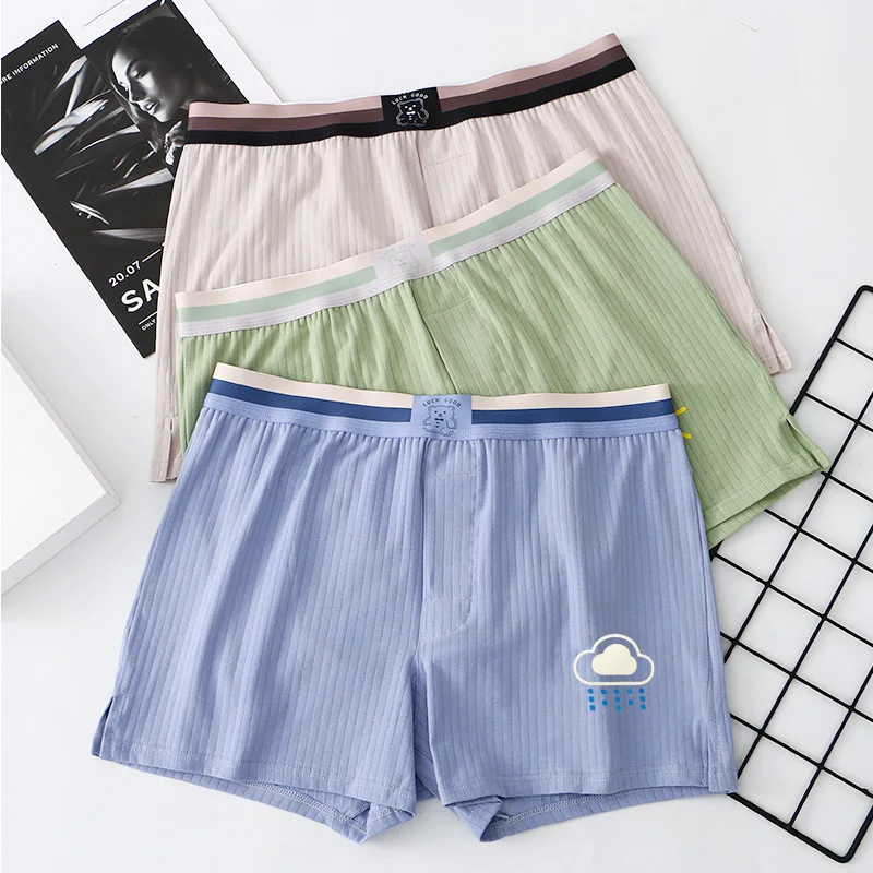 

Men's Boxy Underwear Ribbed Cotton Breathable Comfortable Sweat Absorption Underpant Youth Low Waist U Convex Pouch Boxer Shorts
