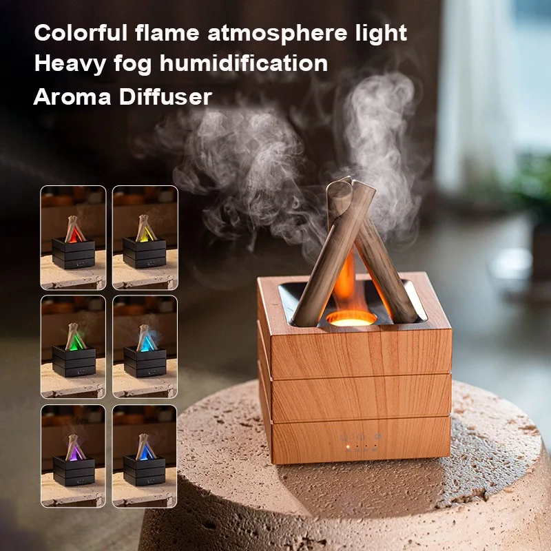 Simulated Bonfire Flame Humidifier Heavy Fog Volume Home Desktop in Colorful Atmosphere Essential Oil Aromatherapy Machine