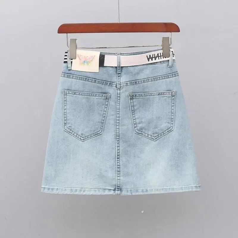 New Spring Summer Korean Fashion Retro Flower Embroidery Denim Skirt Female short  High Waist Slim A Word Hip Jeans Skirt Woman
