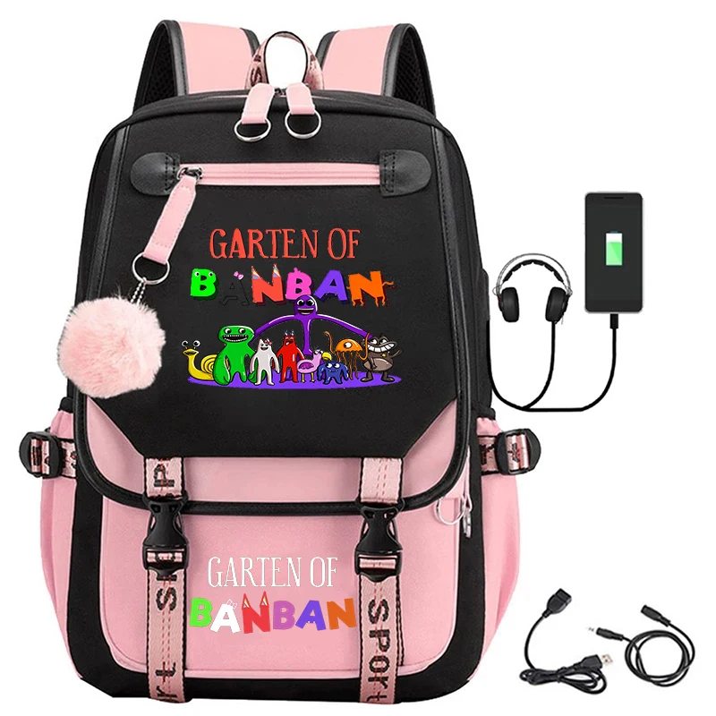 Game Garten Of BanBan Print Backpack with USB Charging Port Anime BanBan Cosplay Bookbag Gift Students Laptop Bag School Mochila