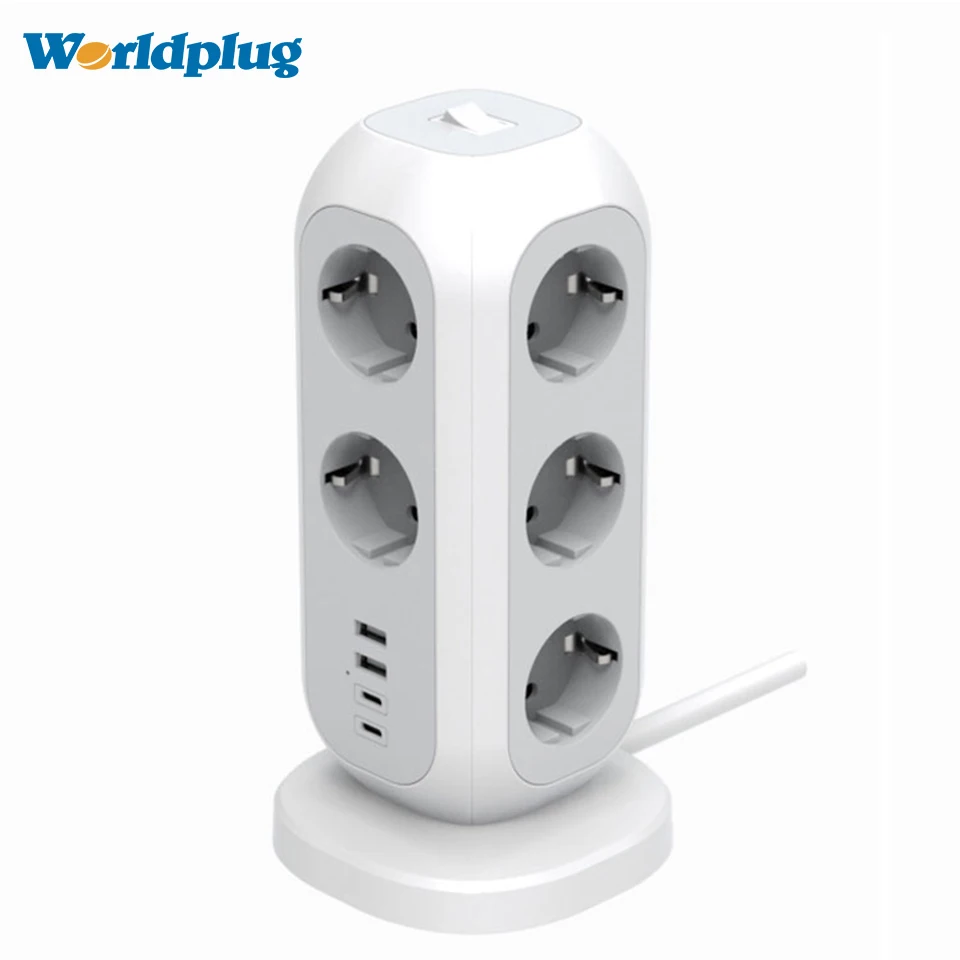 

Euro Standard Multifunctional Desktop Wall Charger Usb Plug Socket Tower Extension Power Strip Cube with Usb and Type c Port