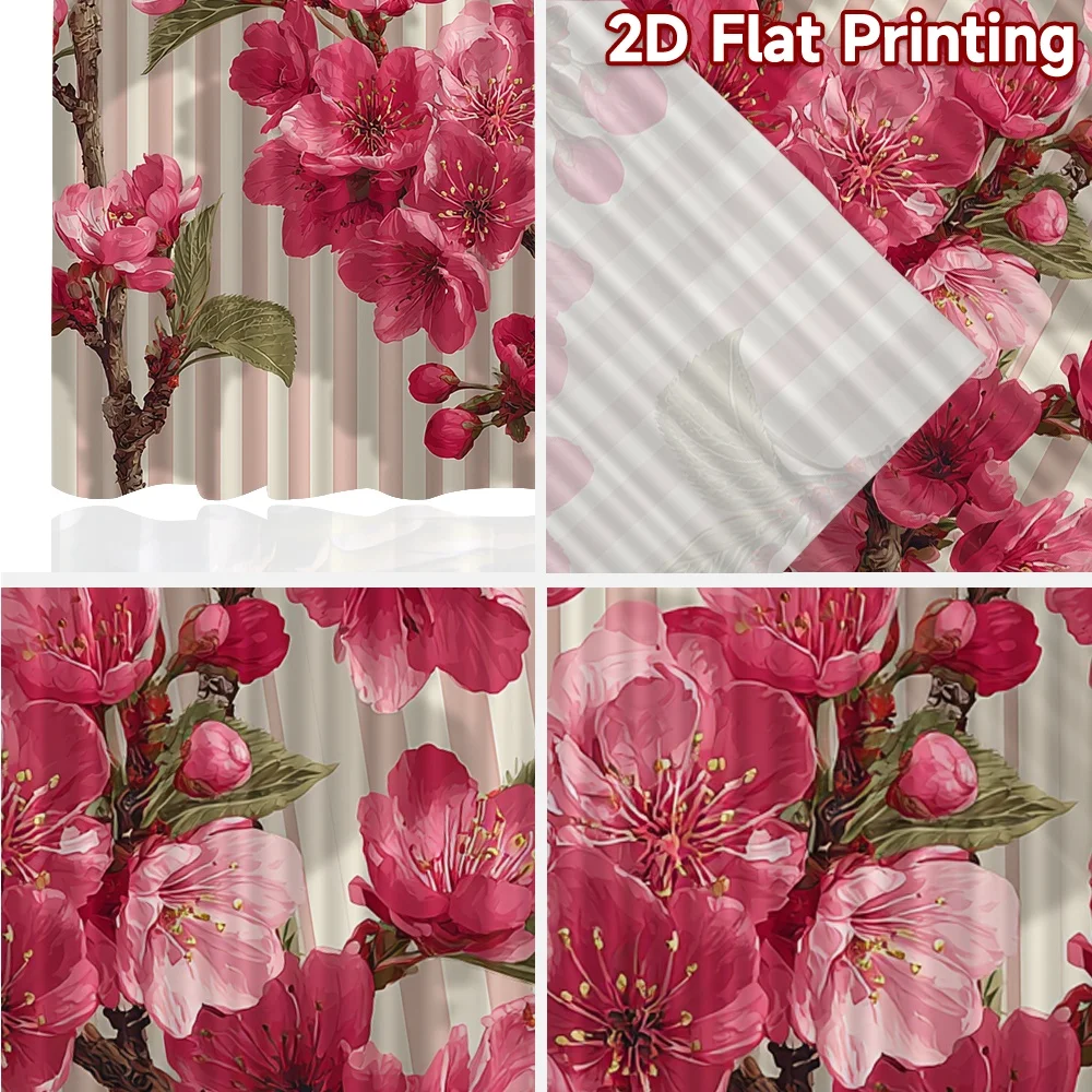 2D FLAT PRINTING 2pcs Curtains (Without Rod) Spring Blossom Branches Modern Minimalist Curtains Yarn Curtains Decorations Inside