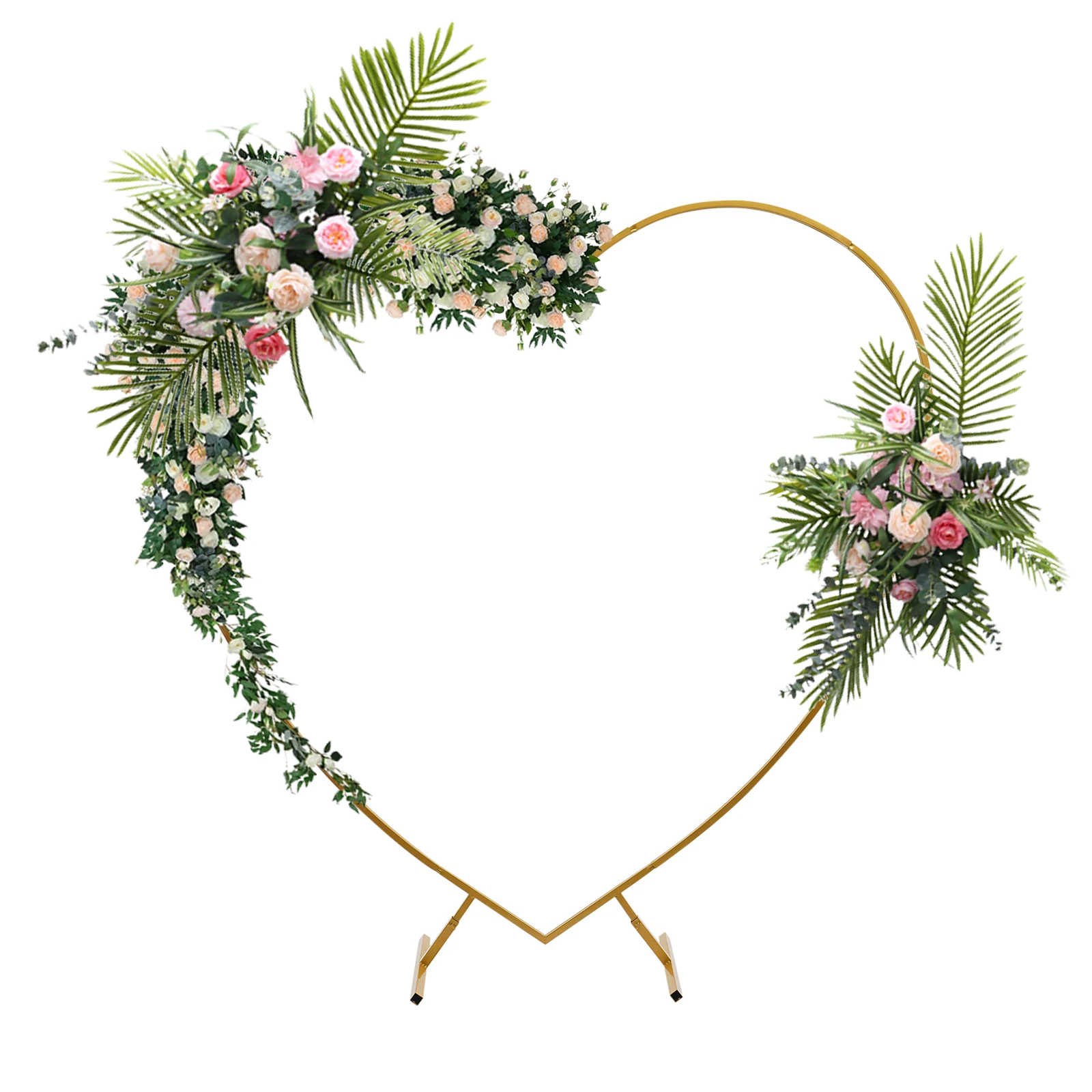 Large Loving Heart Arch, Metal Wedding Arch, 6.89ft (2.1m) Heart-Shaped Golden Arch Climbing Frames for Wedding Party Decoration