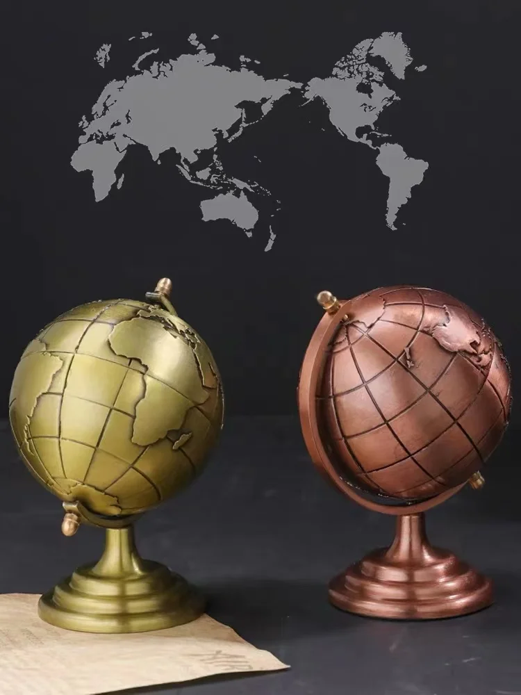 Vintage Globe Model Alloy Small World Globle Decoration Crafts Mini Educational Globe of Earth for Home Office Desk Decor Gift