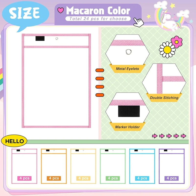Dry Erase Pocket Reusable Sleeves With Dry Erase Markers & Mini Dry Erase Sleeves For Paper Teacher Classroom