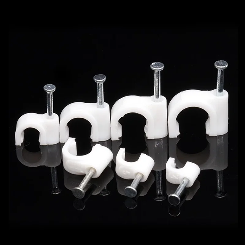 100pcs Round Cable Clips Cords Wire Line Nail Clips Clamps 14mm 16mm 18mm 20mm 22mm 25mm
