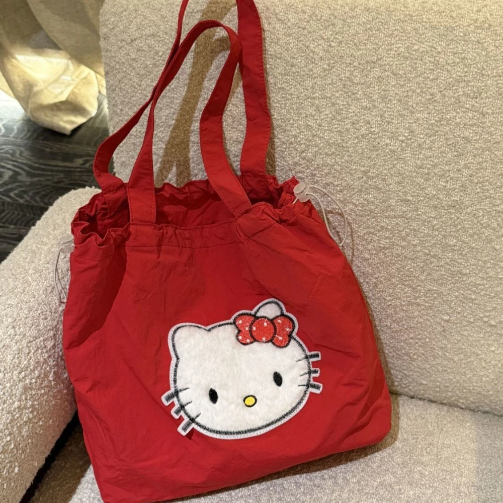 

Новые женские сумки с ручкой Hello Kitty, новая холщовая сумка на шнурке, сумка Sanrio, простая сумка-тоут с котом, женская сумка-тоут Kawaii