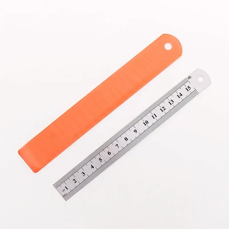 2pcs 15cm Metal Rulers Double Sided Scale Ruler Front Side Metric Centimeter Scale Back Side Inch Scale Stationery Rulers