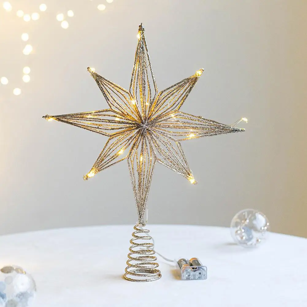 Christmas Tree Top Star 3D Iron Tree Topper Star Decoration with LED Lights Holiday Decor Glitter Star Topper for Xmas Trees