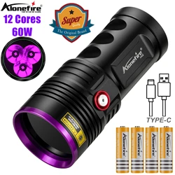 60W High Power UV Flashlight Black light Cat Dog Urine Stain Tinea Ore Money Scorpion Marker Rechargeable Ultraviolet torch lamp