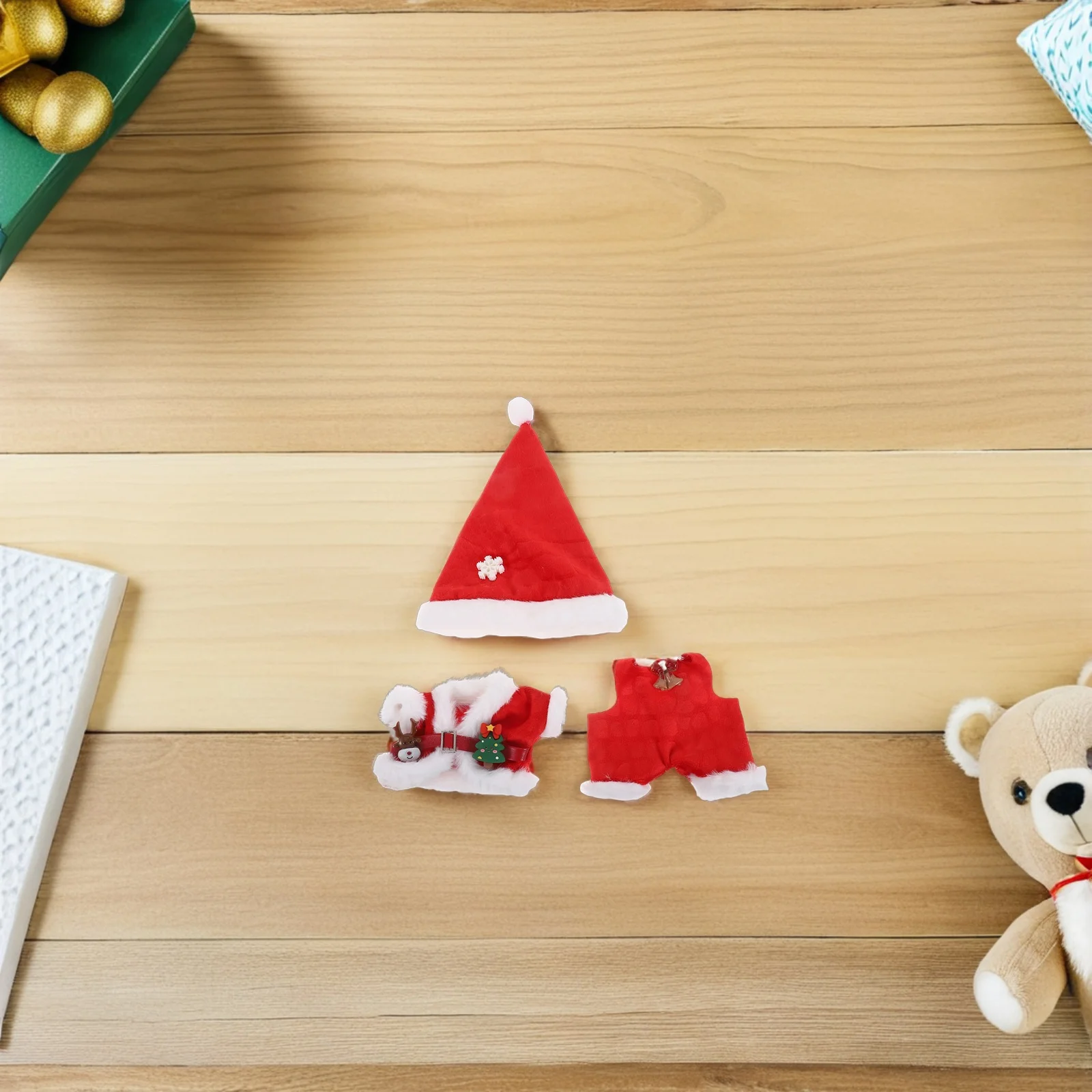 ラビュブ1、2、3用サンタ衣装1セット、赤と緑のクリスマスドレス、ニットトップハット、パンツ、ホリデーコスチュームプレイアクセサリー