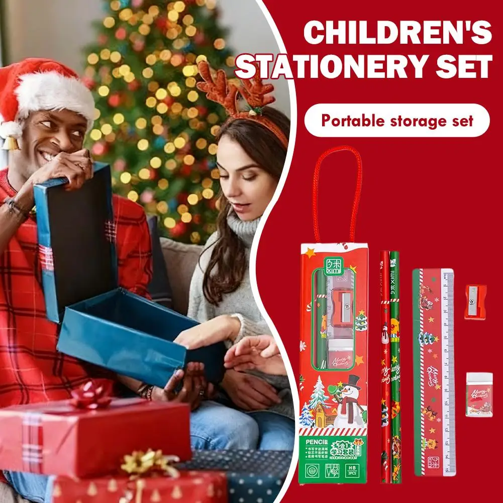 5 in 1 Cute Cartoon Pencil Set Portable Stationery Set for Kids Gift Pencil Eraser Sharpener Ruler School Supplies