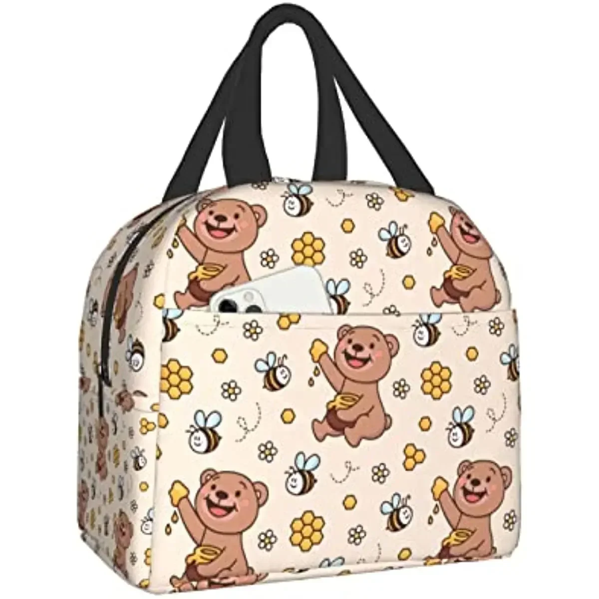 Cute Bear and Bee Lunch Bags Insulated Lunch Box for Women Men Tote Bag Lunch Container for Work Travel Outdoors