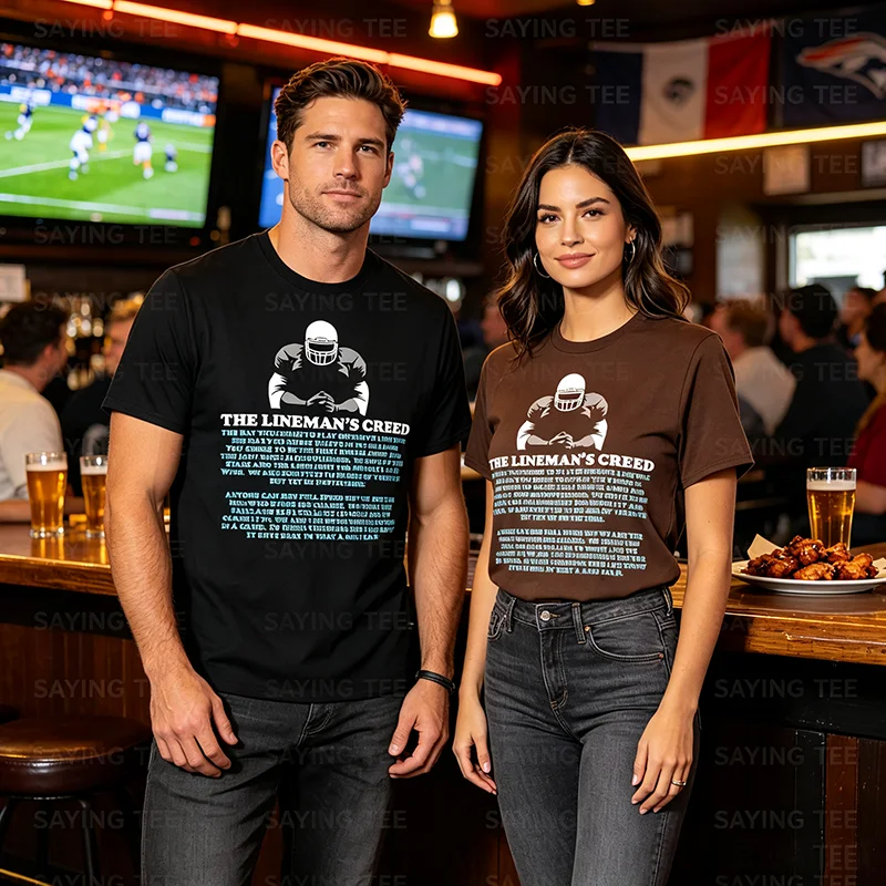 Offensive Lineman's Creed: Life in The Shadows O-Line T-Shirt Y2k Defensive Lineman Gear Sportswear Football Saying Tee Novelty