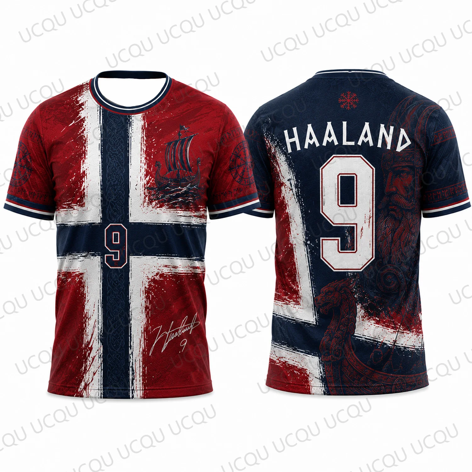 2026 Sommer Nordischer Wikinger Haaland 9 Fußballtrikot Herren Fan-Shirt Krieger-Grafik Sport-T-Shirt Kinder