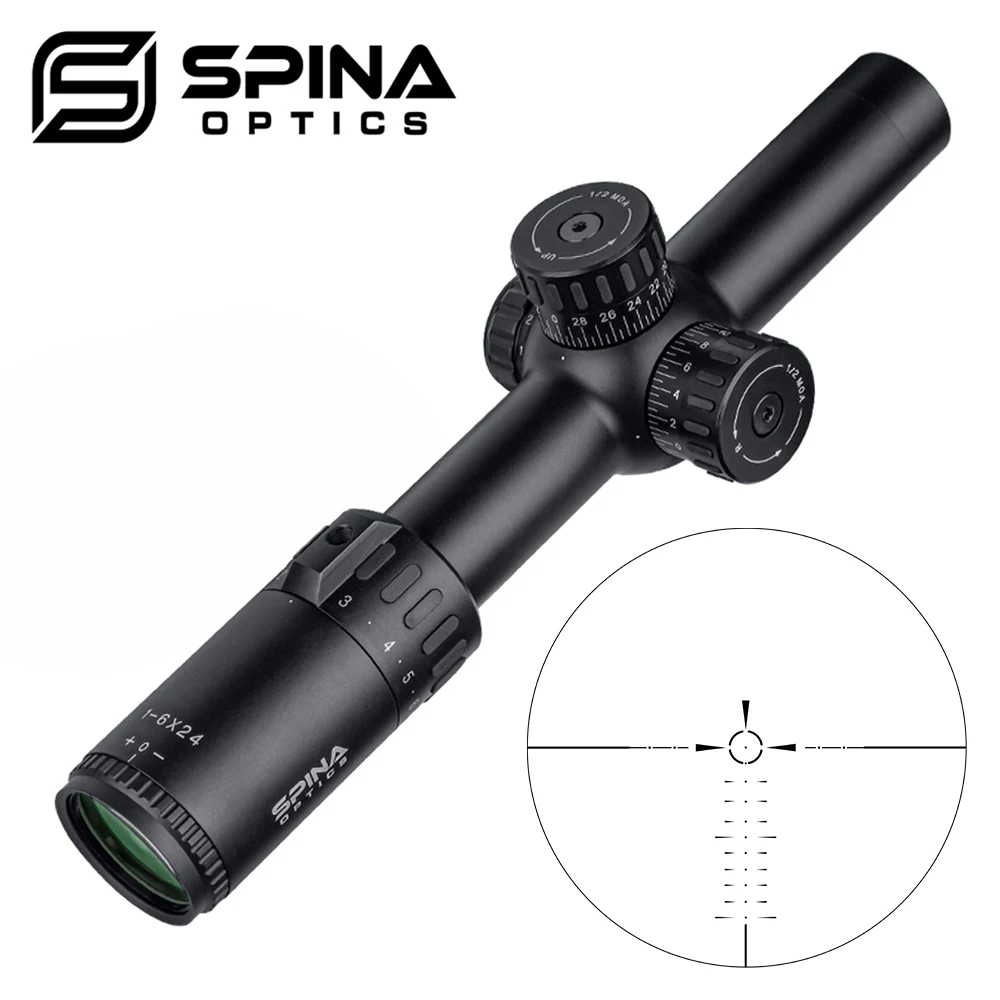 

SPINA 1-6X24 Hunting Riflescopes Compact Glass Etched Reticle Red Illuminate Turrets Lock Tactical Optical Sight With Mounts