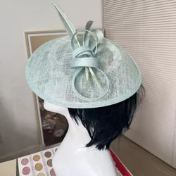 Factory Original Design Green Blue Sinamay Feather Fascinators Large Sinamay Hairbands Fedora Cap Ladies Party Wedding Headwear