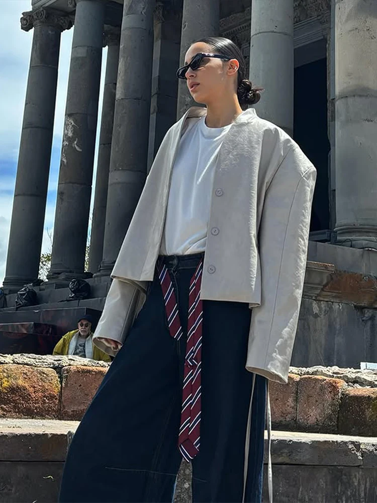 Fashion Solid Faux Leather Women's Jacket Long Sleeved Single Breasted Loose Coat Casual 2026 Autumn Winter High Street Wear 5