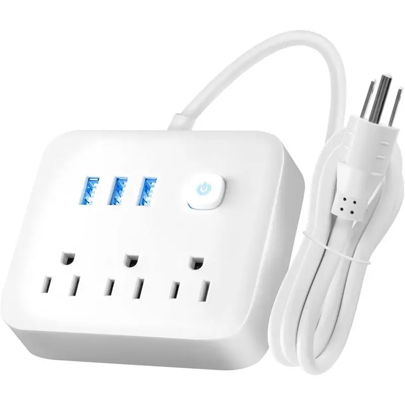 

ABFM-Power Strip With USB Ports, 1.2M Surge Protector Desktop Charging Station Travel Extension Small Portable US Plug