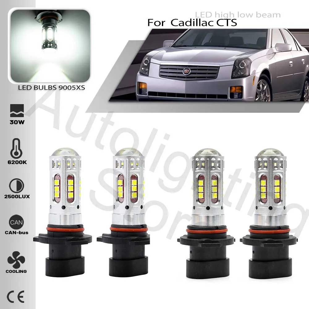 

4 шт., лампы для фар головного света, Combo 9005XS HB3A 9006XS HB4A для Cadillac CTS 2003-2007 SRX, дальний и ближний свет, Canbus, Белый 6500K