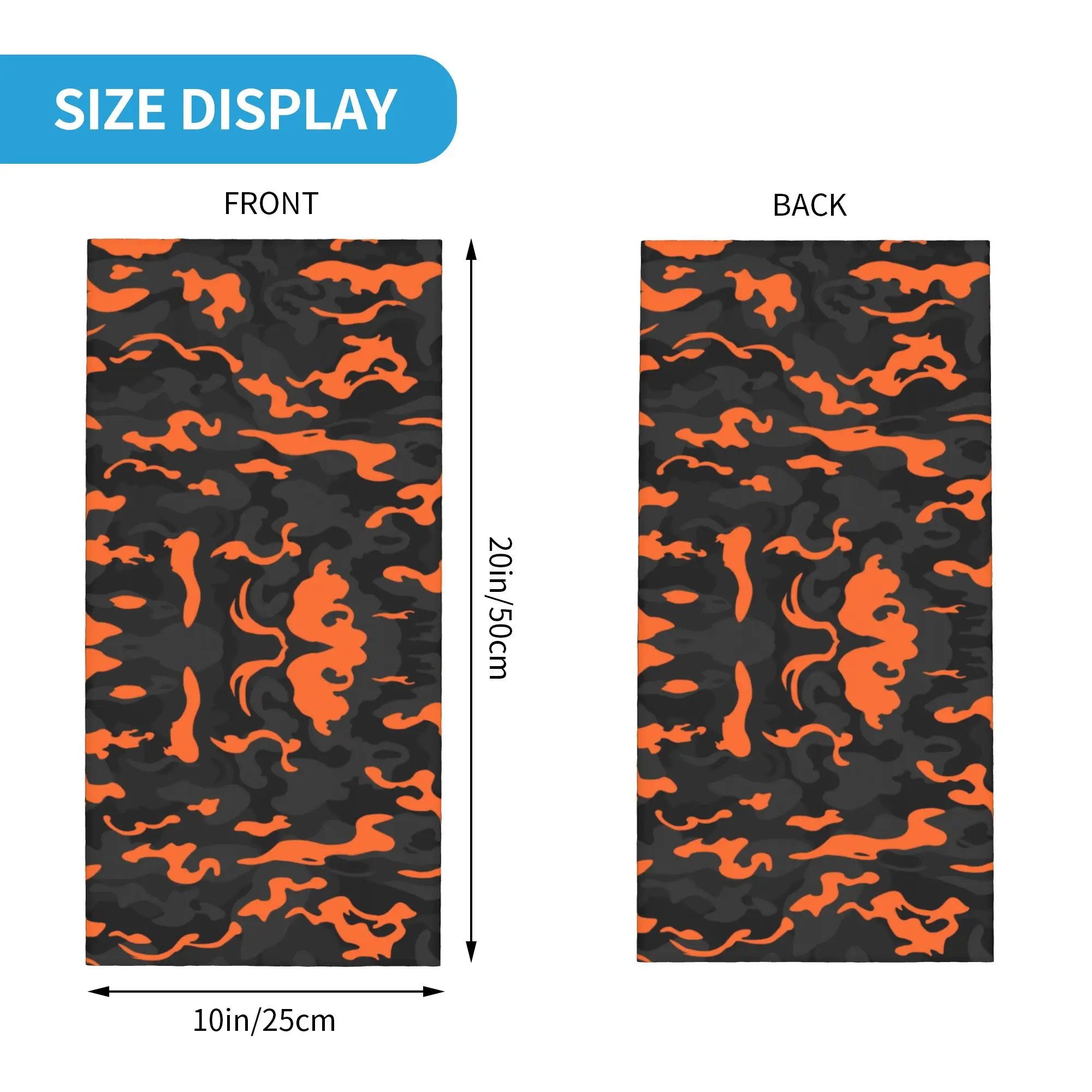 Custom Camo Style Black Orange Camouflage Bandana Neck Gaiter for Hiking Running Men Women Wrap Scarf  Headband Warmer