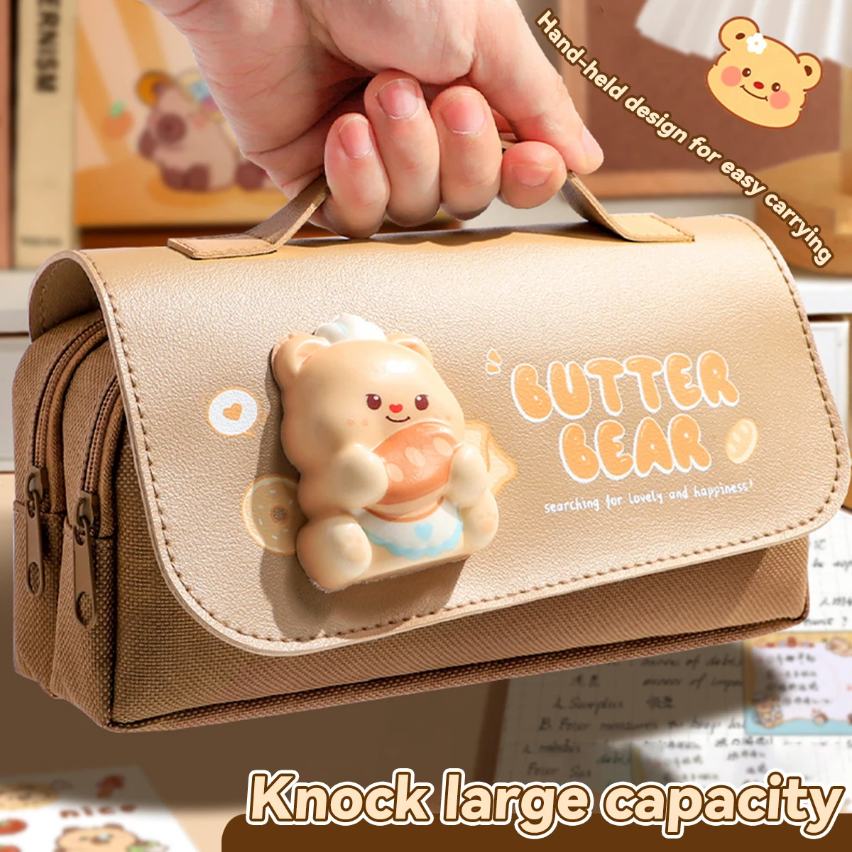 Capybara 3-lagiges Federmäppchen-Organizer, niedliches Tier, Schulbedarf, Aufbewahrung, tragbare Tasche für Schüler, Back to School Essentials