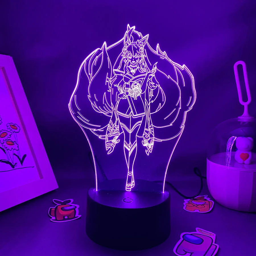 LOL Game League of Legends Ahri the Nine Tailed Fox 3D Led Neon Night Lights Bedroom Table Decor Game LOL Lava Lamp Gift For Kid