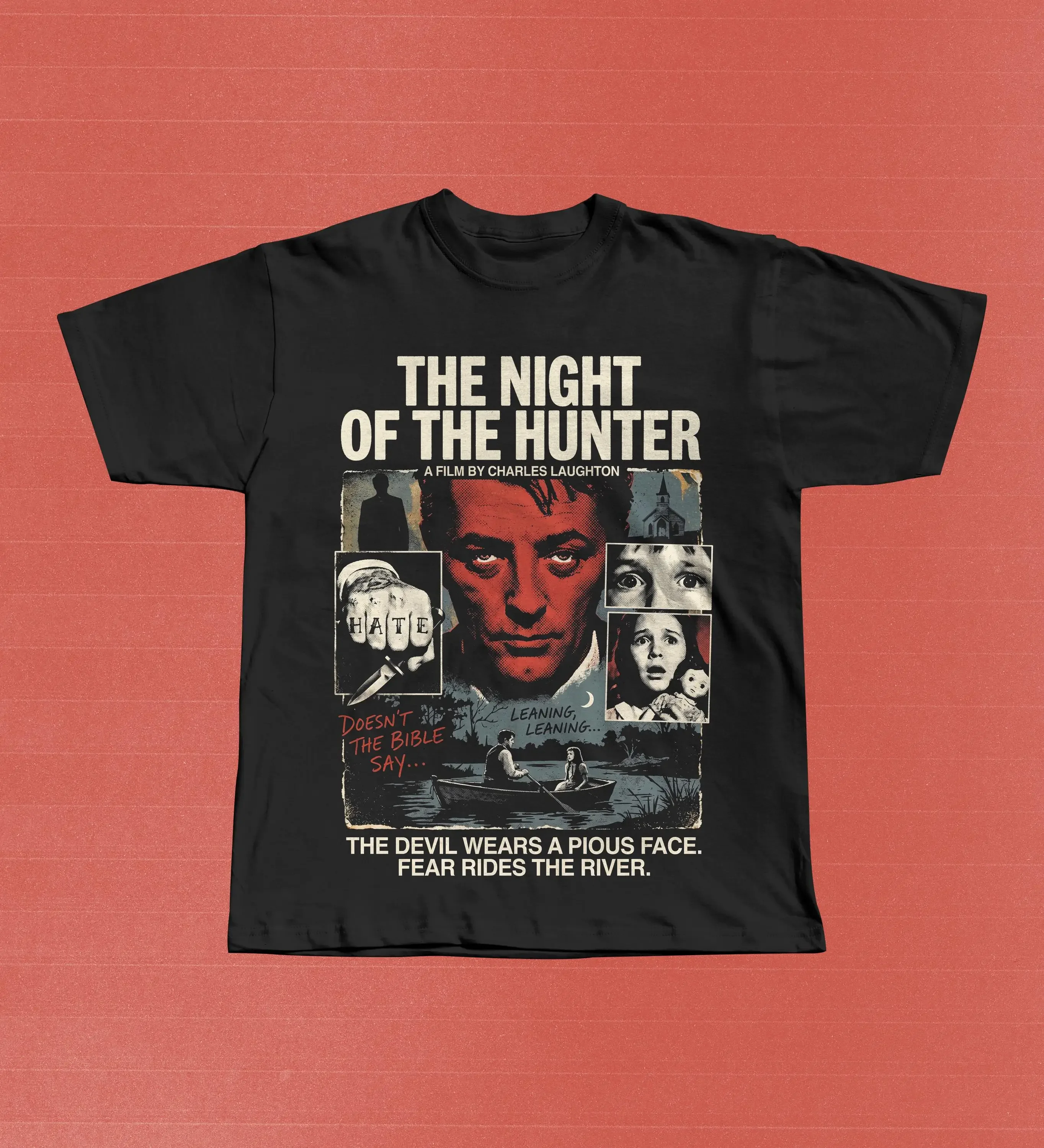 The Night of the Hunter 1955 Film Noir T-Shirt | Charles Laughton Classic Movie Graphic Tee