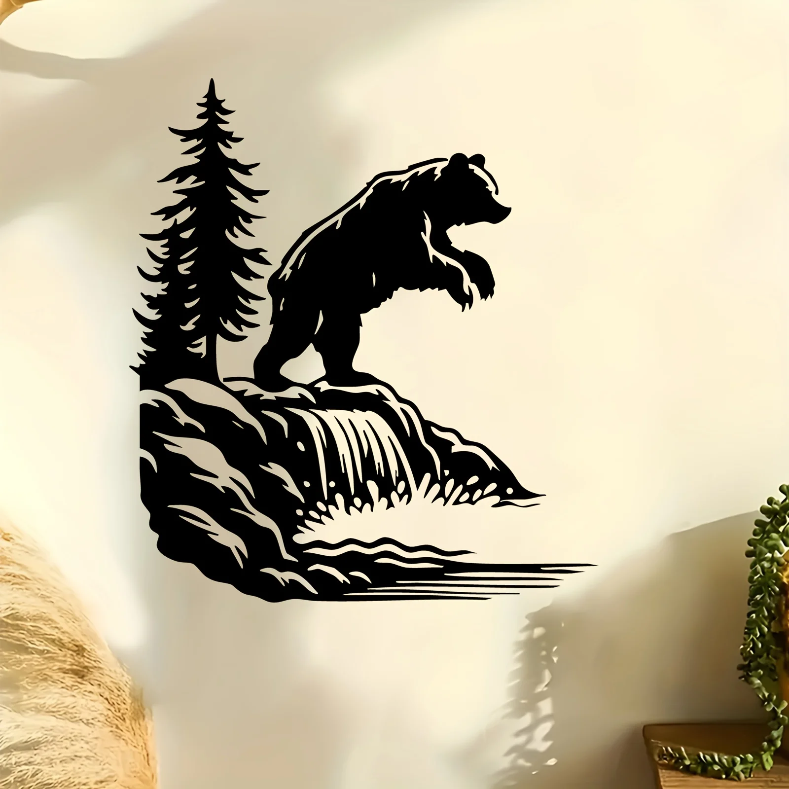 Bear & Waterfall Metal Wall Art, Weather‑Resistant Garden Patio Decor, Camping Outdoor‑Adventure Theme Gift