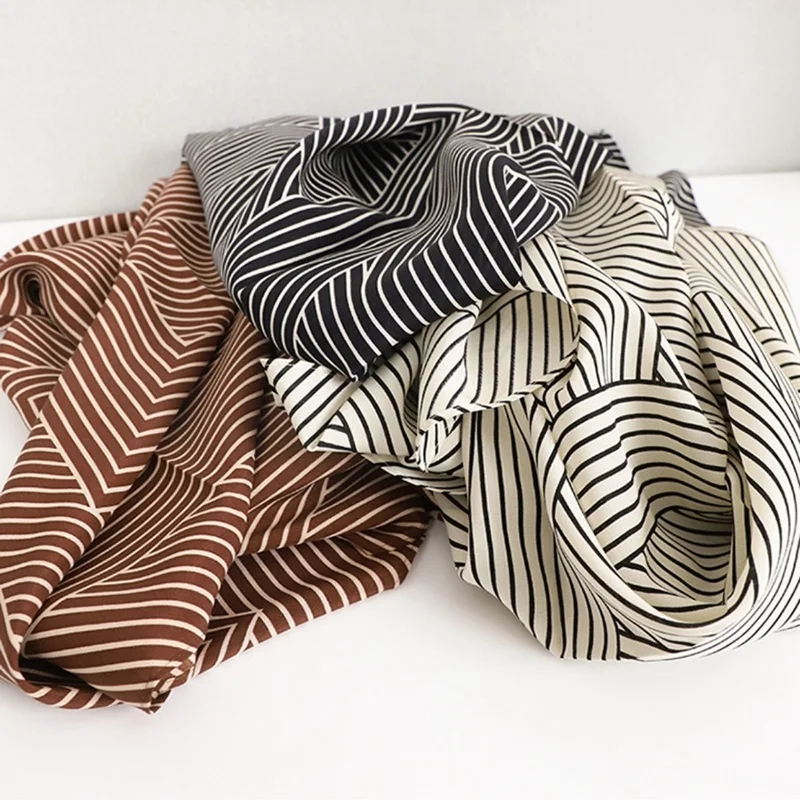 Stripe Print 100% Pure Silk Scarf Wraps Women Summer Fashion Head Scarves Hijab for Hair Wrapping 88*88cm