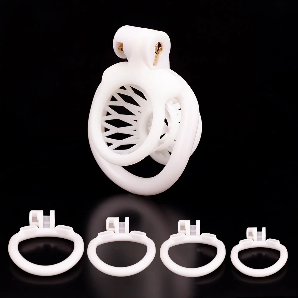 

Resin Inverted Negative Chastity Cage Male Lightweight Small Cock Cage with 4 Penis Rings Chastity Belt BDSM Sex Toys For Men